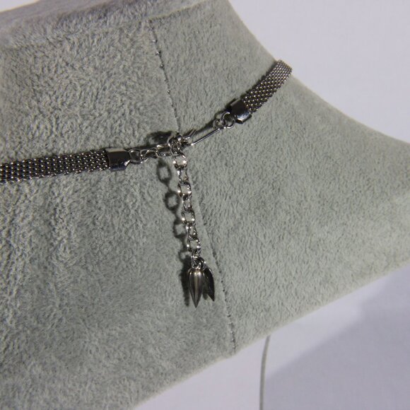 Vintage Whiting & Davis Mesh Chain Large Faux Hematite Pendant Necklace - Picture 3 of 7